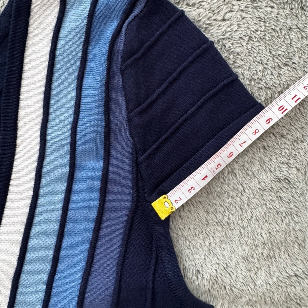 NWT I.D.O. La Vie Y2K Ribbed Bandage Sweater Navy/Blue/White Striped - S - Picture 11 of 11